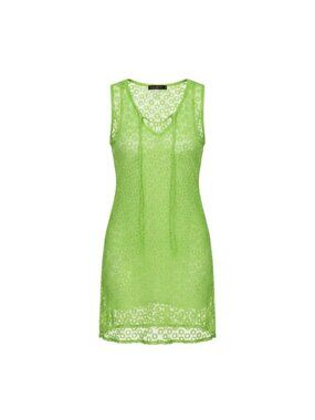 Manhattan Blues Womens Green Lace Sleeveless Cover-Up Dress Medium NWT